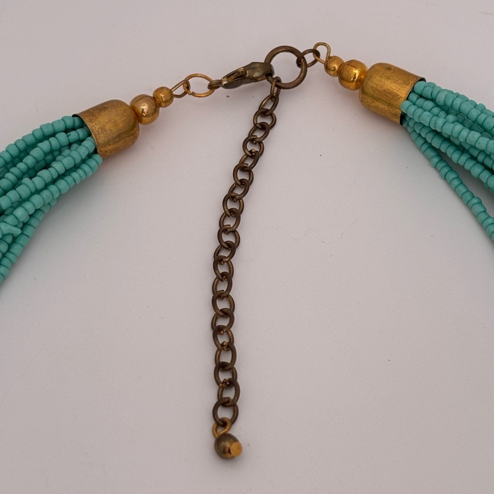 Boho Statement Necklace: Turquoise Beaded Multi-Strand Mosaic Bib - Picture 8 of 10